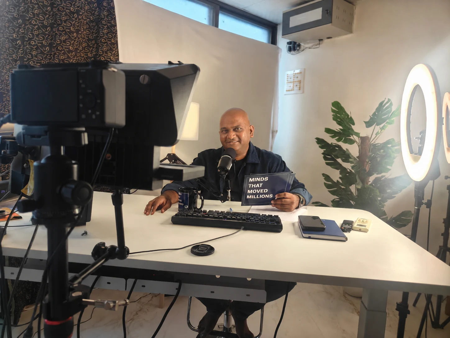 Rahul G. Iyer in the studio recording Minds That Moved Millions